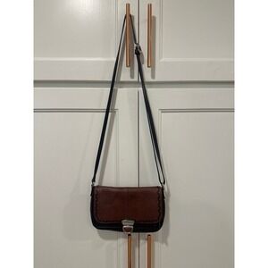 VTG Brighton Brown Black Leather Crossbody Shoulder Bag Buckle Detail